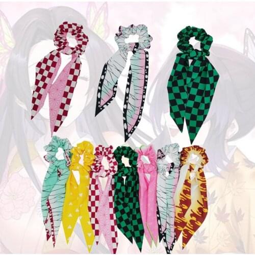 Demon Slayer Anime Cosplay Hair Ring Ribbon Nezuko Zenitsu Tanjirou Fashion Scrunchies Hair Accessories Girl Costume Props Gift