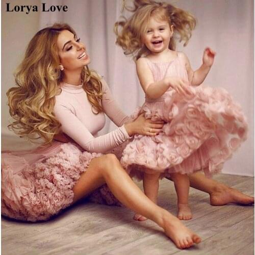 Pink Short Prom Dresses 2020 Mother And Daughter Ruffles Women Formal Party Evening Gowns Elegant Long Sleeves Vestido Fiesta