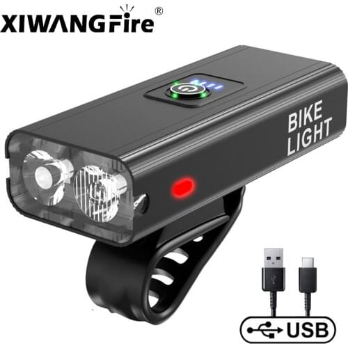 USB Rechargeable LED Flashlight with 2*T6 LED Torch Built-in 1200 MAh Battery Bicycle Lamp Waterproof Road Bike Front Flashlight