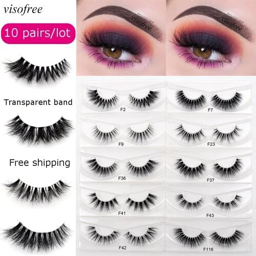 Visofree 10 Pairs/lot Transparent Band 3D Mink Lashes bulk makeup faux cils Handmade Full Strip False Eyelashes Set wholesale