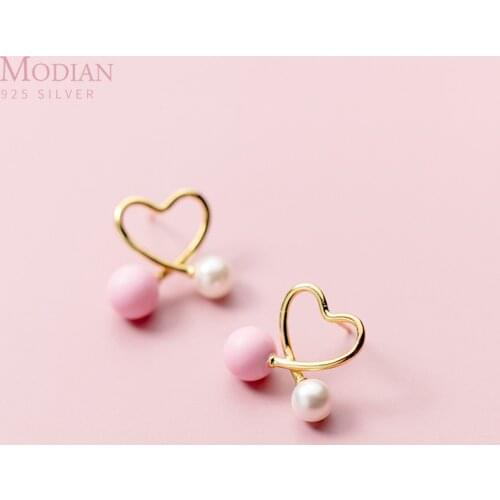 Modian 100% 925 Sterling Silver Exquisite Hearts Balls Stud Earrings for Women Fashion Sterling Silver Fine Fashion Jewelry