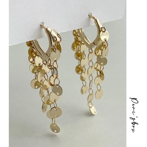 PerisBox Gold Color Multi Disc Circle Tassel Earrings Beaded Geometric Earrings for Women Minimalist Hoop Earrings 2020 Jewelry