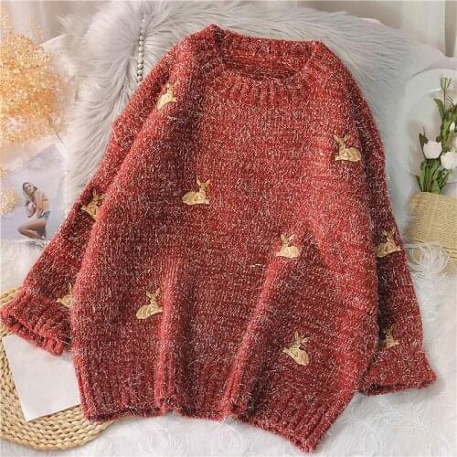 2021 Womens Vintage Preppy Style Embroidery Sweater Female Korean Thick Cute Loose Harajuku Clothing