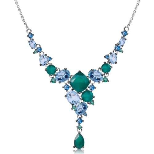 GEMS BALLET 925 Sterling Silver Geometric Necklace Luxury Natural Green Agate Bride Necklace for Women Wedding Jewelry Collier