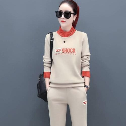 Winter Women Print 2 Piece Set Pants Suit Tracksuit Sweat Shirts Office Lady Long Sleeve Suit Tops+Pants Sporting Suit Female