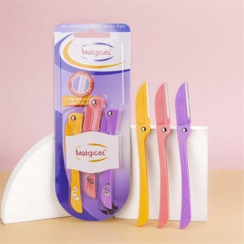 3 Pieces Foldable Eyebrow Trimmer Razor Set of Stainless Steel Blade Beauty Makeup Tool E532