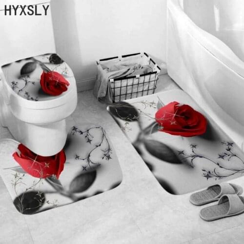 3PCS Mat Set Bathroom Pedestal Rug Lid Toilet Cover Rose Flower Floral Pattern Waterproof Kitchen Non-Slip Carpet Home Decor