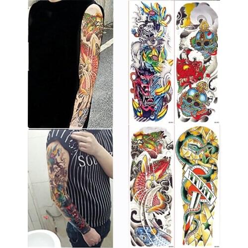 4 Pieces Temporary Full Arm Leg Body Art Tattoo Sticker Fish Wave Devil Design Water Transfer Big Tattoo Sleeve Fake Decal