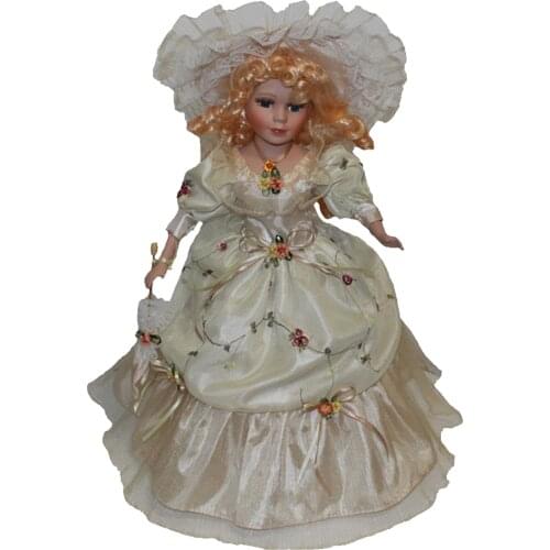 40cm Vintage Porcelain Women Doll Figure Handicraft Beige Kids Best Gift