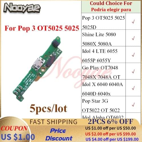 For Alcatel 5022 5025 5080 6055 7048 6040 6032 6043 USB Dock Charging Port Charger Plug Microphone Board Flex Cable 5pcs/lot