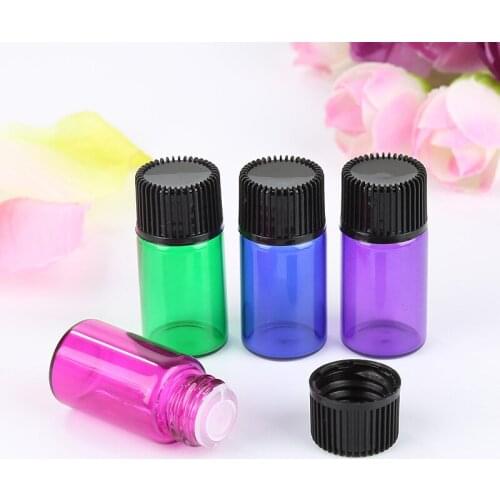 500 x 1ML 2ML 3ML Empty Mini Glass Essential Oil Bottle With Insert 2CC Green rose blue Samples Vials Orifice Reducer & cap