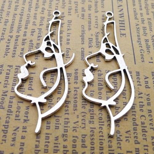 8 pieces/lot 20*50mm Antique silver color Metal Hollow Face Charm Necklace Earring Pendant Bracelet Key chain DIY jewelry