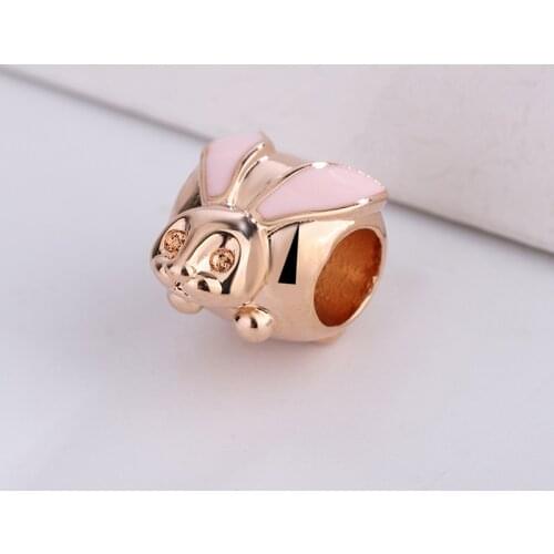 925 Sterling Silver With Diamonds And Rose Gold Rabbit Shape Beads Charm Bracelet Crystal Beads Heart Pendant Bracelet Bangle