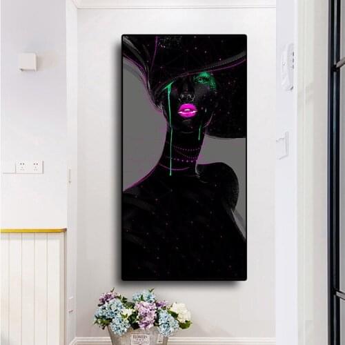Abstract Women Pink Lips Green Tears Oil Painting on Canvas Cuadros Posters and Prints Scandinavian Wall Picture for Living Room