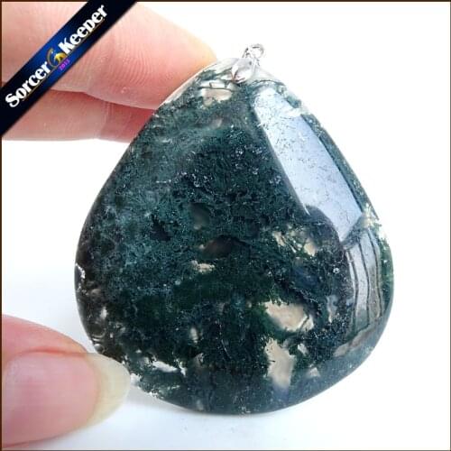 Free Shipping Fashion Jewelry Natural Dendritic Moss Agates Stone Drop Pendant Necklace Timeless Gift For Girl friend SS035