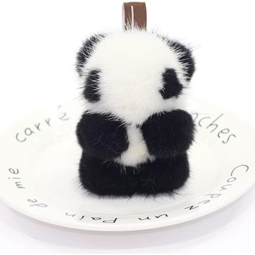 Fashion 8CM Real Mink Fur keychain Mini panda Pendant Handbag Charm Keychains For Women Mobile phone Key Rings