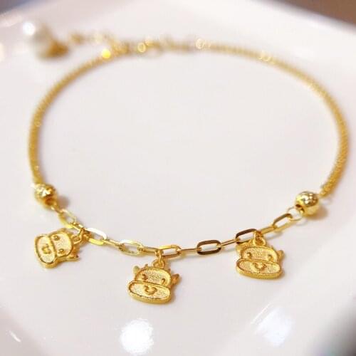 Pure 18K Yellow Gold Bracelet AU750 Gold OX Bracelet Handmade Bracelet