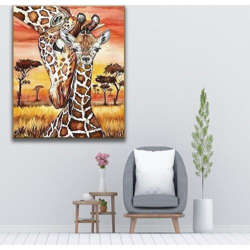 DIY Painting By Numbers Lovely Giraffe Cute Animal Canvas Wedding Decoration Modern Wall Art Picture Hand Painted Gift 40x50CM