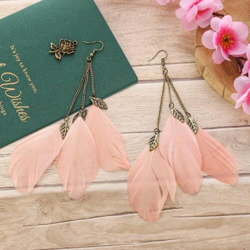 Long Feather Earrings for Women Bohemian Fairy Accessories Leaf Earrings Vintage Aesthetic Charms for Jewelry Making