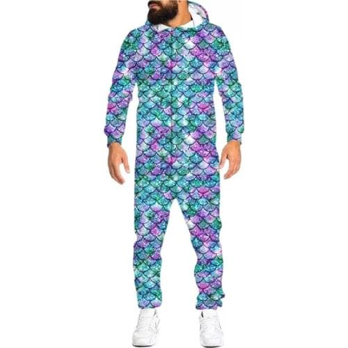 OGKB 3D Green Scales Print Loungewear Pajamas Unisex Loose Casual Hooded Zip Open Sleepwear Onesies For Adult Jumpsuits Oversize