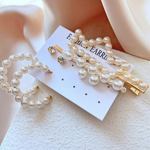 Elegant Wedding Party Jewelry Set Imitation Pearl Earrings Hairpins Set Geometric Crown Hair Clips Barrettes for Women Bridal
