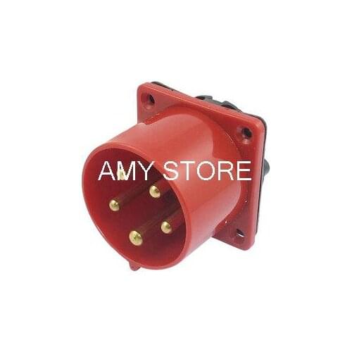 IP44 32A 3P+E+N IEC309-2 Industrial Panel Mount Plug Connector Red w Washer