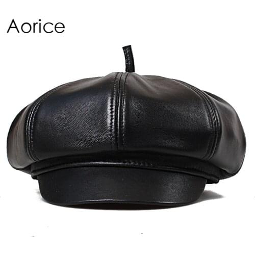 Aorice Free Shipping Genuine Leather Autumn Winter Mans Newsboy Cap Octagonal Cap Hat CBD High Quality Men Keep Warm Hat HL010