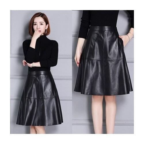 High Leather Skirt Waist Slim Pleated Skirt K110