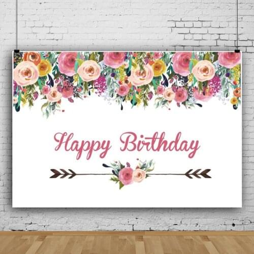 Beautiful Pink Flower Party with White Background Home Studio Photography Photo Girl Birthday Table Decor Custom Vinyl Backdrop
