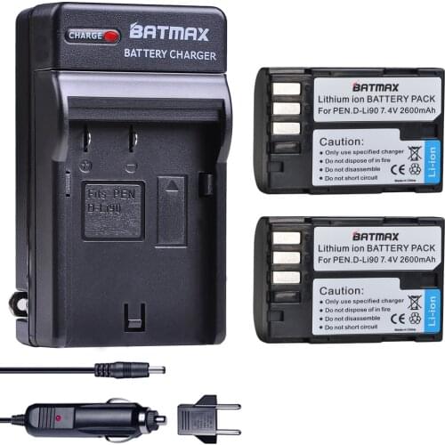 Batmax D-LI90 DLI90 2600mAh Li-ion Battery +Digital Charger For PENTAX K-7 K-7D K-5 K-5 II 645D K01 K-3 K-3 II 645Z L15