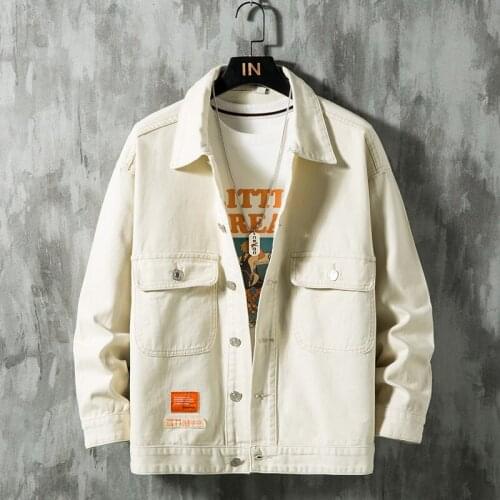 2020 American Streetwear Fashion Men Jacket Black Apricot Patches Spliced Cotton Coats Ripped Denim Jacket Men Hip Hop Jacket