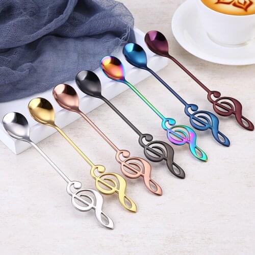 Music Spoon Creative Musical Note Spoon 304 Stainless Steel Coffee Spoon Stirring Ice Spoon 15.5cm Colorful Natural Golden Black