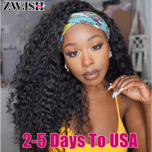 220% Density Brazilian Headband Wigs Curly Human Hair Wigs Glueluess Deep Wave Curly Wigs for Women Human Hair