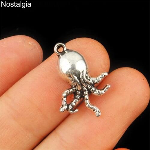 Nostalgia 10Pcs Metal Octopus Charm Squidward Animals Pendants Nautical Jewelry Making 20*15MM