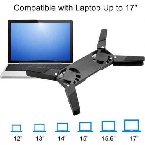 New Laptop Desk Support Dual Cooling Fan Notebook Computer Stand Foldable USB Rack Holder Black