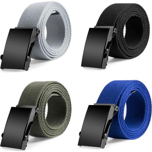 New Fashion Unisex Army Belt Mens Womens Canvas Fabric Webbing Black Buckle Belt 120X3.8CM