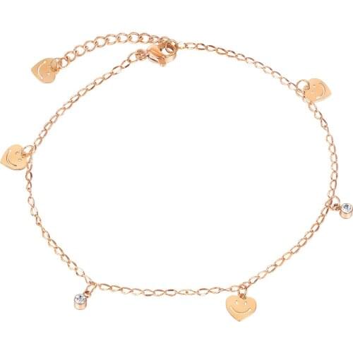 Stainless Steel Smiley Heart Zircon Anklets For Women Ankle Bracelets Fashion 2021 Leg Chain Jewelry Beach Anklets Wholesale