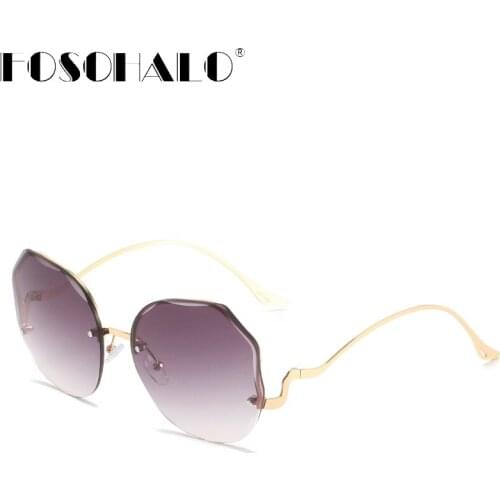 Brown Rimless Sunglasses Women Brand Designer Polygon Gradient Sun Glasses Female Cutting Lens Ladies Frameless Metal Eyeglasses