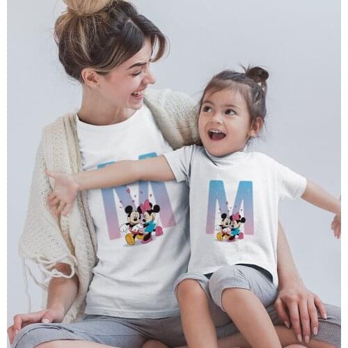 Toddler Girl Clothes Family Matching Clothes Sets Letter M Mickey Mouse Minnie Graphic Tshirt Creative Summer Couples Top Tee