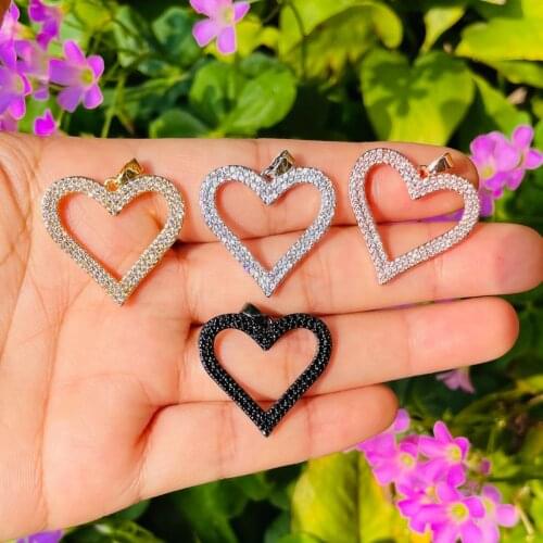5pcs Heart Pendant for Women Bracelet Making Cubic Zirconia Pave Gold Plated Charm for Necklace Bangle Handcraft Jewelry Supply