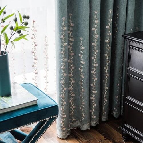 Custom curtain Nordic Simplicity cotton embroidered blue Leaves Thicken livingroom shading bedroom blackout curtain drape M893