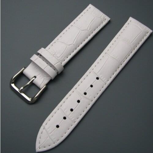 Rolamy 12 14 16 18 20 22 24mm Calf Leather White Classic Alligator Grain Watch Band Strap BeltFor Seiko Rolex Omega Seiko IWC