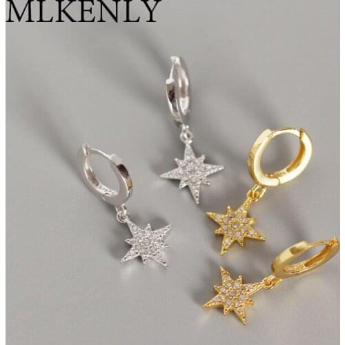 SHANICE INS 925 Sterling Silver CZ Crystal Hoop Earrings Baroque Charms Earrings Hoops with Hanging Star Statement Earrings