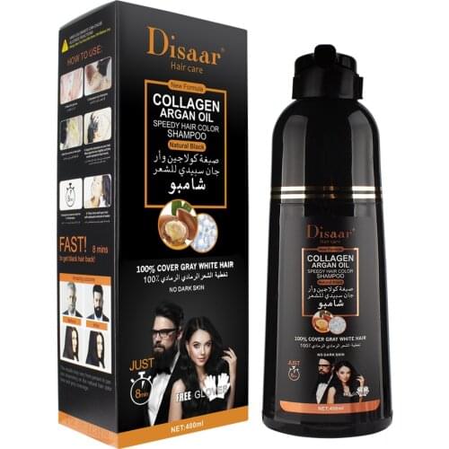SNOW LADY DISAAR 400ML Argan Oil Speedy Hair Color Shampoo Cover Gray & White Hair Natural Black Hair Dye Shampoo Repair Damaged