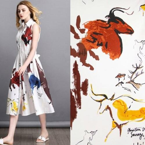 100x145cm Hand-painted Printed Fabric 100% Poplin cotton Fabric For Women Clothing DIY Cotton Fabric for Dress Blouse Sewing