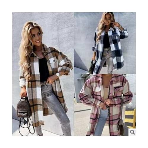 Fashion temperament windbreaker jacket womens plaid shirt jacket coats Fall 2021 vintage quilts Tops