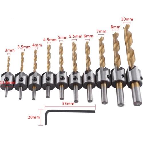 New Useful 3mm-6mm Steel Countersink Drill Bit Carpentry Woodworking Boring Tool Round Shank With Hex Key