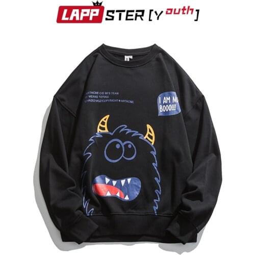 LAPPSTER-Youth Men Kawaii Cartoon Streetwear Hoodies 2021 Mens Vintage Harajuku Japanese Y2k Hoodies Male Kpop Hip Hop Hoodies