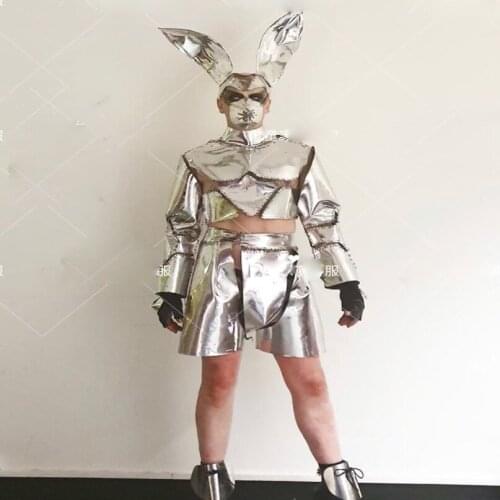 Halloween party cosplay costumes Silver dark black rabbit father bar gogo costume