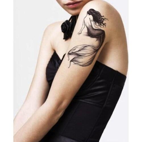 Waterproof Temporary Tattoo Sticker Black Mermaid English Alphabet Design Fake Tattoos Flash Tatoos Arm Body Art for Women Men